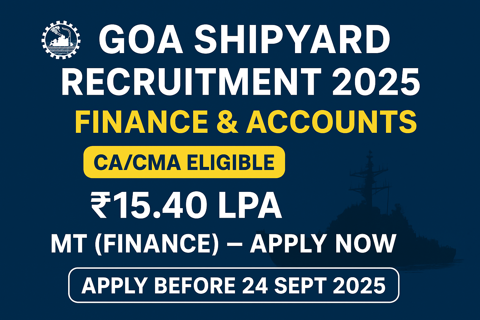 Goa Shipyard Recruitment 2025: Management Trainee (Finance) Jobs for CA/CMA