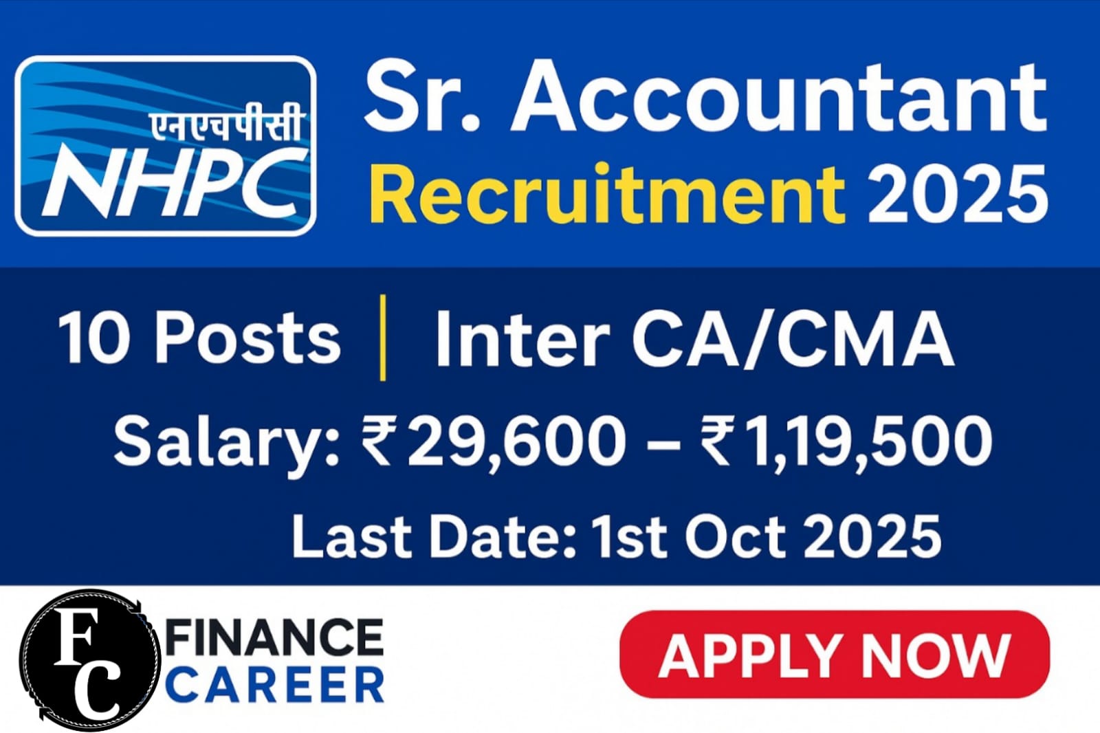 NHPC Sr. Accountant Recruitment 2025 | Inter CA/CMA | Apply Online