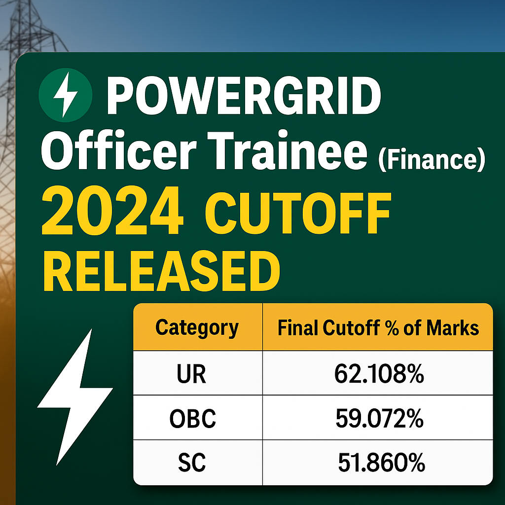 POWERGRID Officer Trainee (Finance) 2024 Cutoff – Category-wise Marks & Analysis