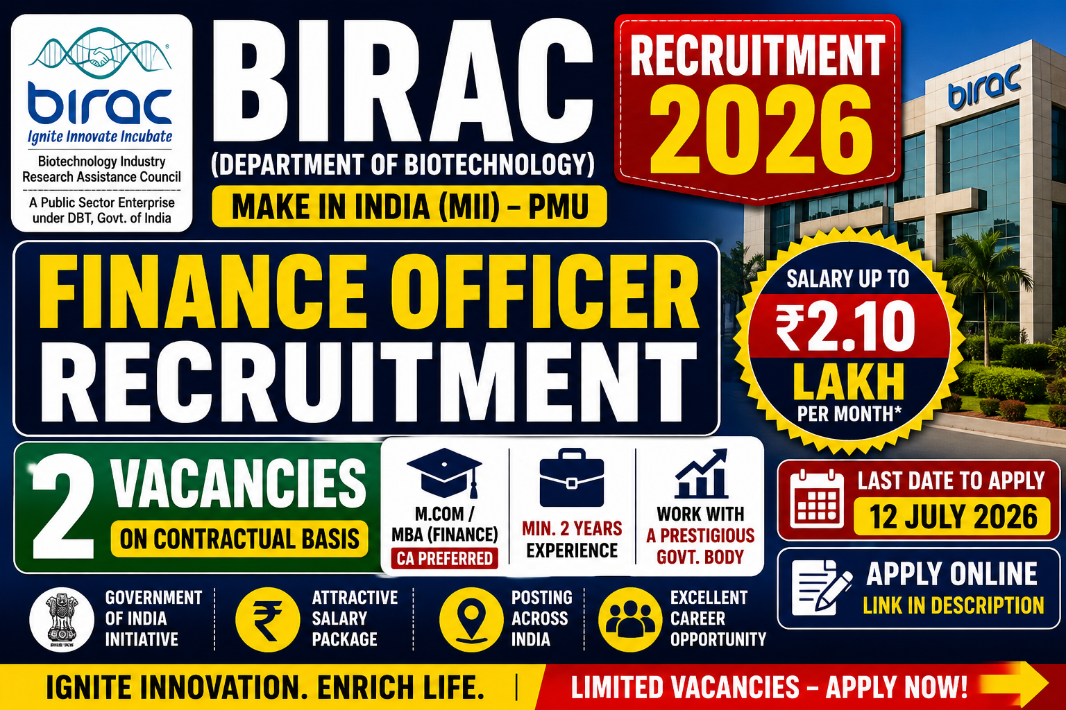 BIRAC Finance Officer Recruitment 2026 Apply Online for 2 Posts