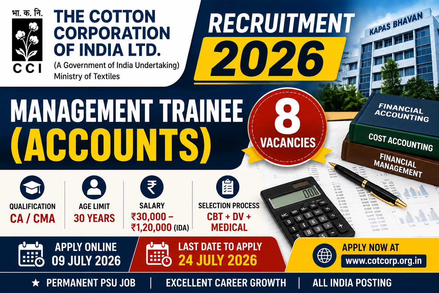 CCI Management Trainee (Accounts) Recruitment 2026: 8 CA/CMA Vacancies | Salary ₹30,000–₹1,20,000 | Apply Online