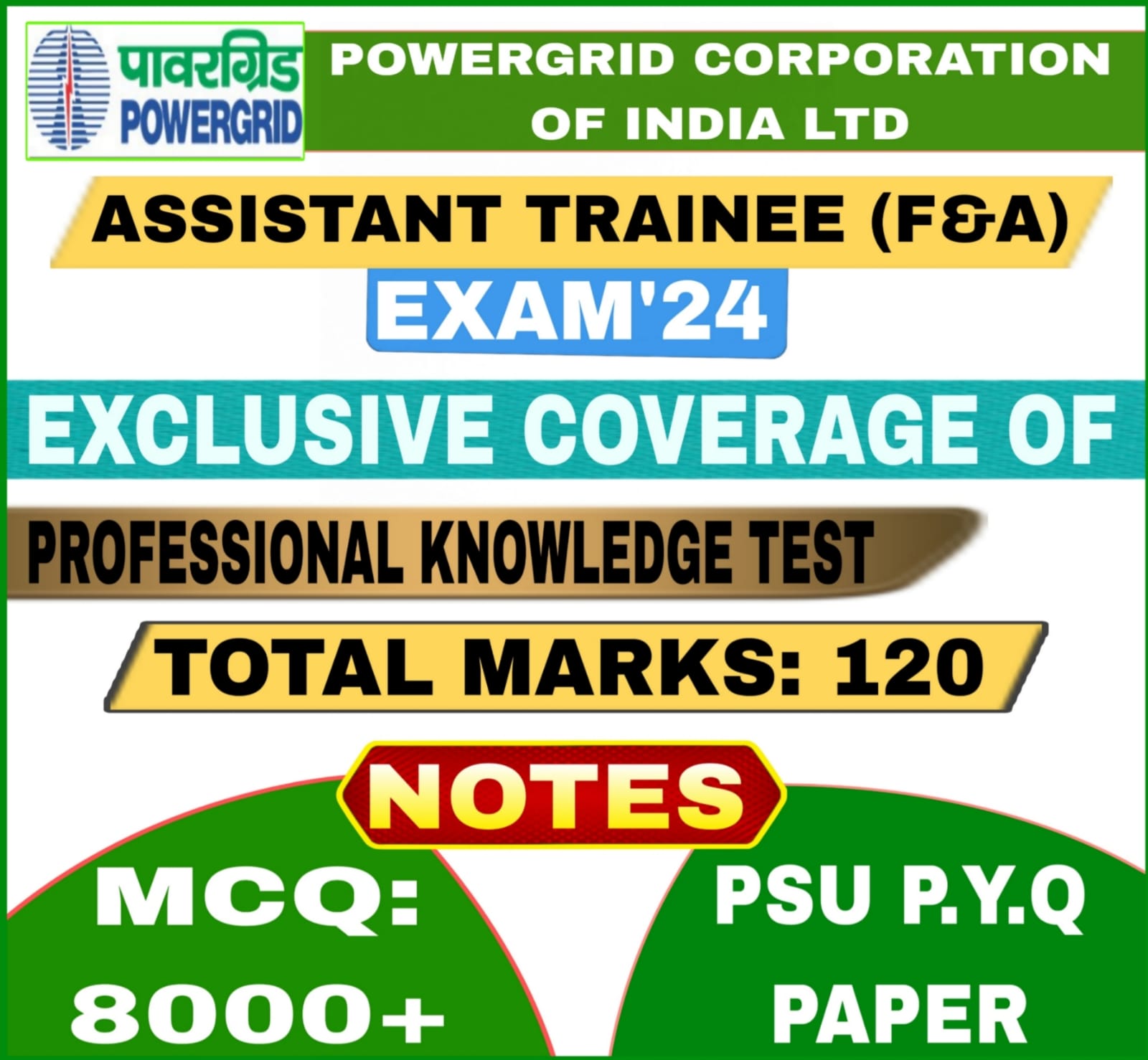 Powergrid Assistant trainee Finance & Accounts Notes, MCQ & Previous year question paper Course exam 2024