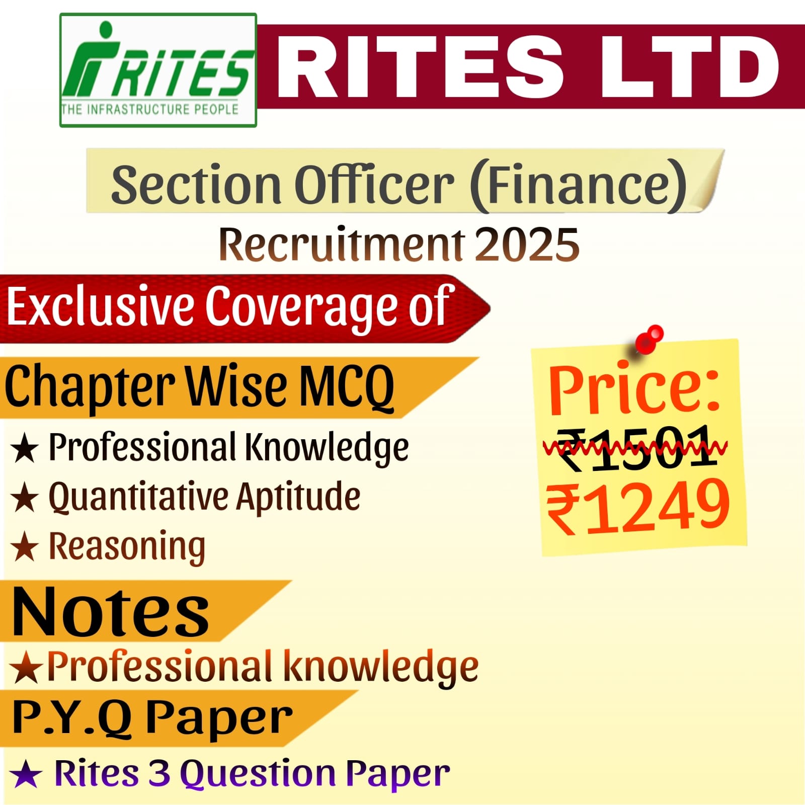 Rites Ltd Section officer (Finance) MCQ, Notes and Previous Year Question Paper Exam 2025