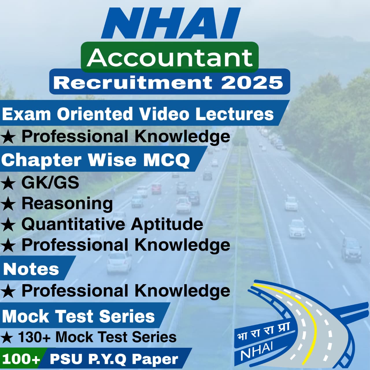 NHAI Accountant Exam 2025 – Video Lectures, MCQs, Notes, Mock Tests & Previous Year Question Papers