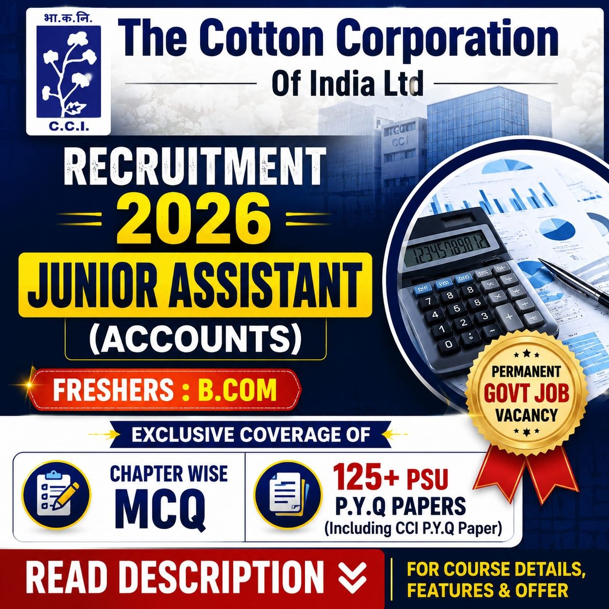 CCI Junior Assistant (Accounts) Recruitment 2026 Course | Chapter-wise MCQs & 120+ Previous Year Question Papers