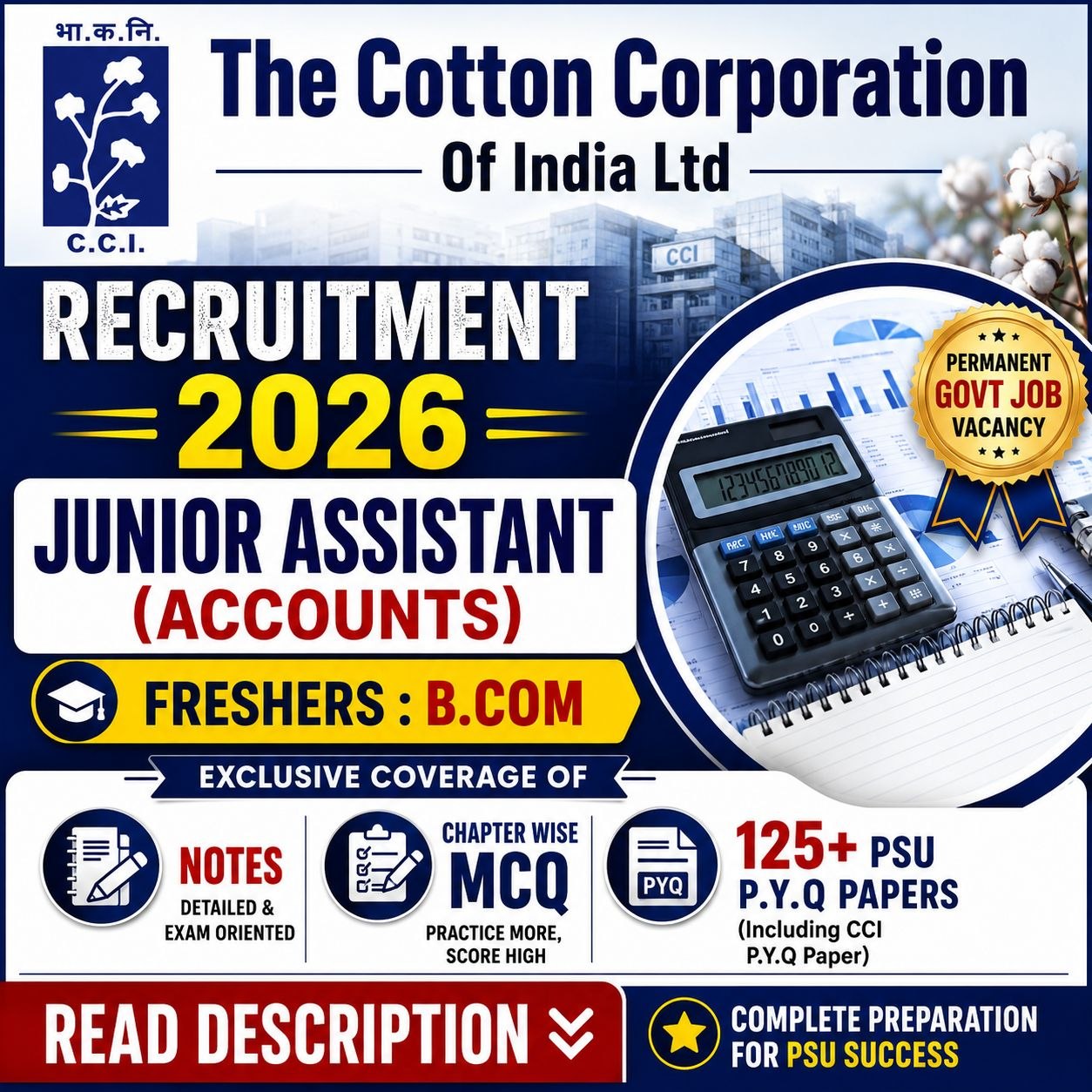 CCI Junior Assistant (Accounts) 2026 Preparation Course | Notes, MCQs & Previous Year Papers