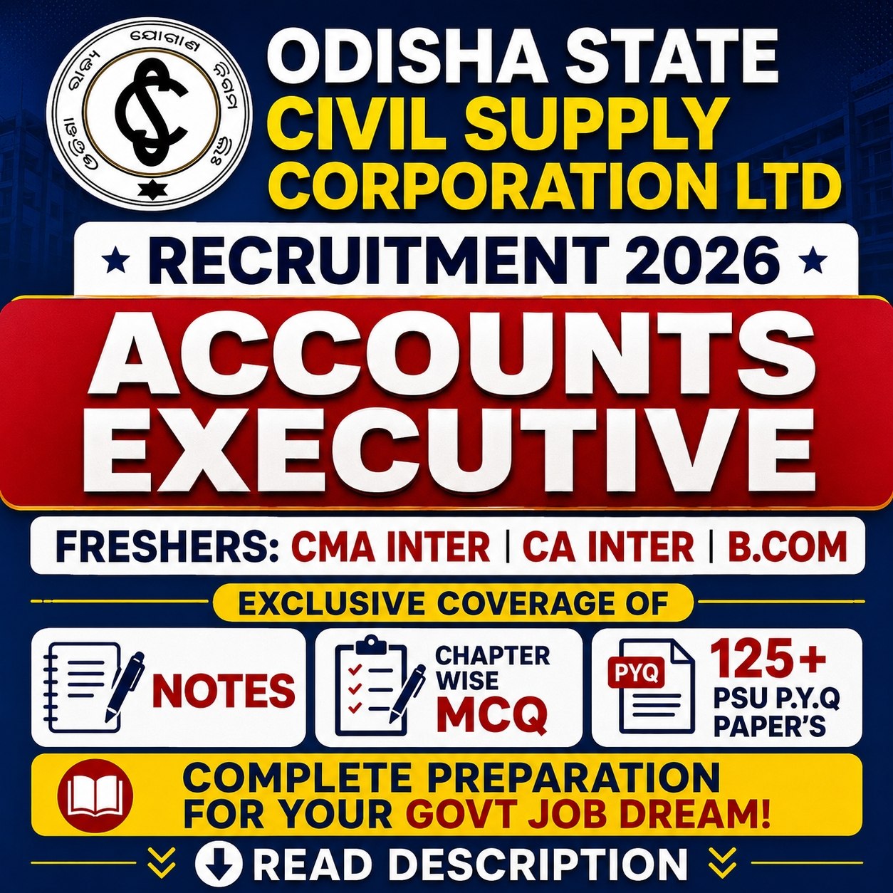 OSCSC Accounts Executive Recruitment 2026 Course | Chapter-wise MCQs, Notes & 120+ PSU Previous Year Question Papers