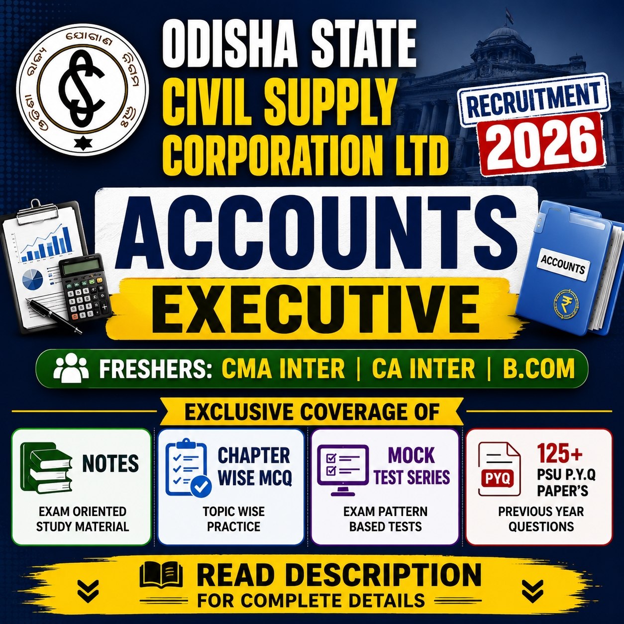 OSCSC Accounts Executive Recruitment 2026 Online Course | Notes, MCQs, 80 Mock Tests & 125+ PSU PYQs | Finance Career