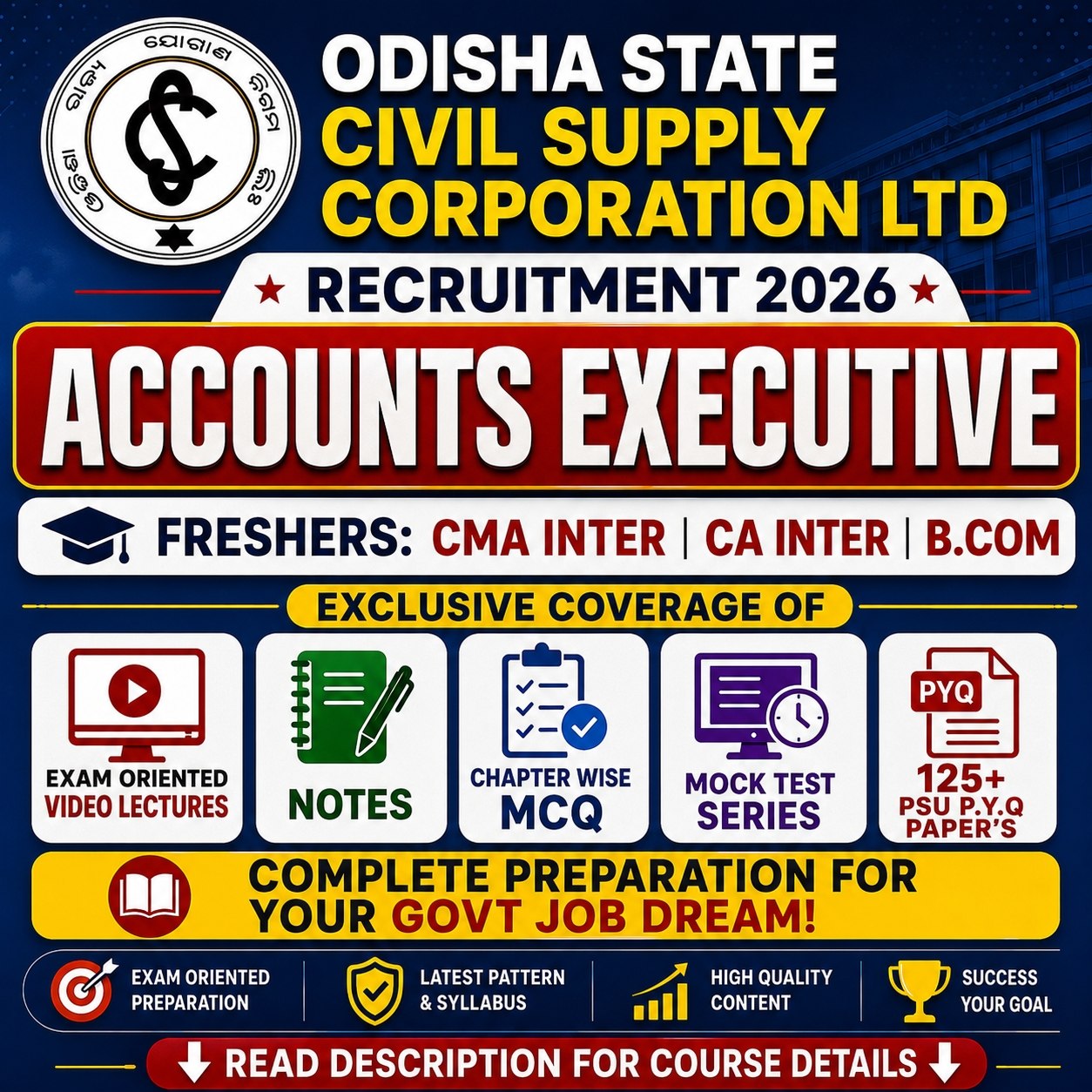 OSCSC Accounts Executive 2026 Complete Course | Video Lectures, Notes, MCQs, Mock Tests & 120+ PYQs